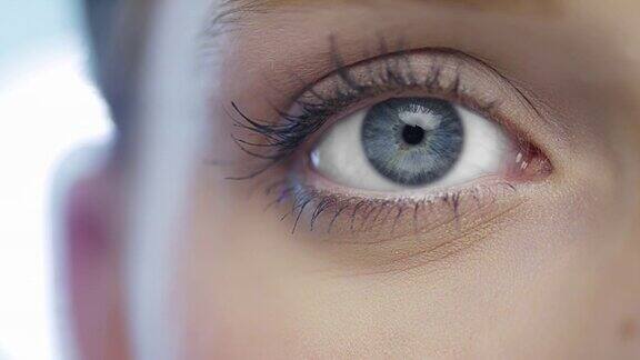 自然妆容下的蓝眼睛微距拍摄