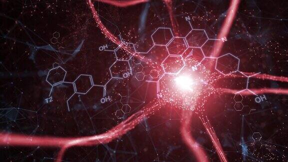 神经元细胞在大脑和抽象化学键背景