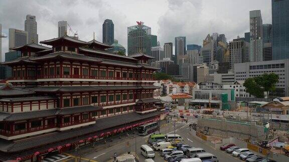白天时间新加坡市区著名寺庙街道建设全景4k