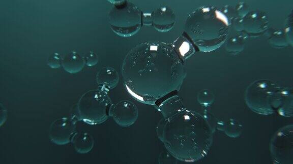 深绿色背景下的水分子