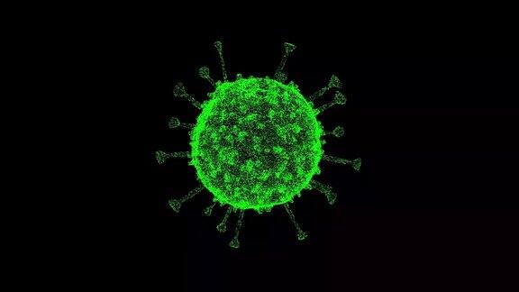 3D病毒在黑色背景上旋转显微镜病毒近距离观察医学概念用于标题文本演示3d动画60FPS