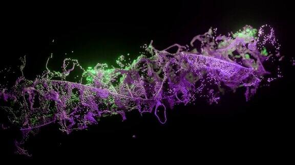 在黑色背景上抽象DNA紫色和绿色的DNA分子染色体中的DNA分子科学生物学科学动画的遗传信息概念设计3d渲染4k