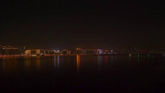 夜景照明杭州滨江湾全景4k中国