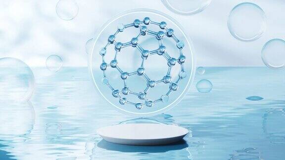 分子与水面背景3d渲染