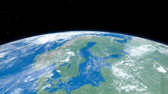 从外太空鸟瞰地球上的斯堪的纳维亚半岛