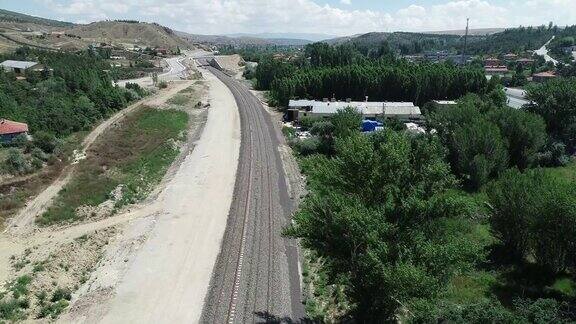 高铁铁路建设鸟瞰图西瓦斯和安卡拉之间的高铁基础设施研究Ankara-Sivas土耳其06192019
