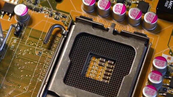 近距离的CPU插座的现代PC主板与电子元件技术背景电子和工程