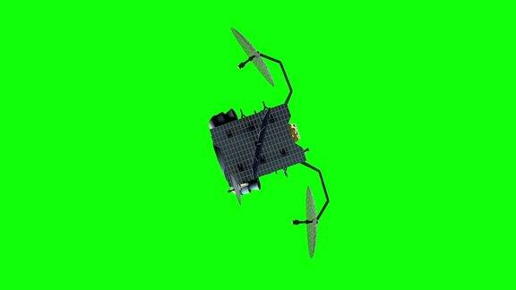 虚构的人造卫星在绿色屏幕上旋转无缝循环3d动画