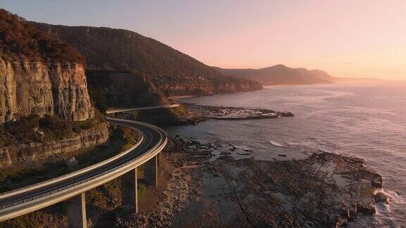 澳大利亚航拍新南威尔士州日出海悬崖桥海岸景观