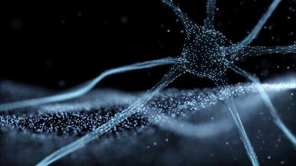 抽象模糊的神经元细胞在深蓝色的背景与艺术波动画