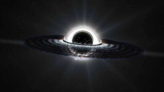 超大质量黑洞的三维动画黑暗星系星云区域的明亮黑洞在深空旋转的电影镜头概念空间背景科幻图像引力透镜事件视界上物质的吸积盘