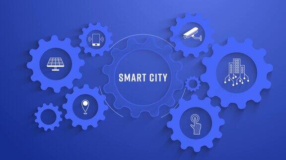 信息图齿轮智能城市循环动画