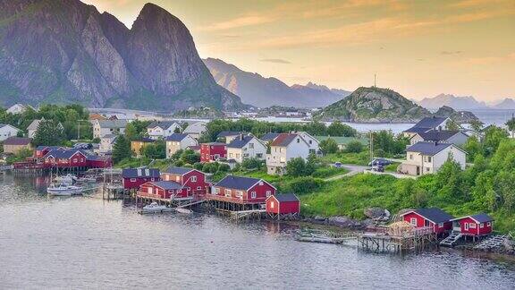 挪威挪威罗浮敦群岛的日落风景