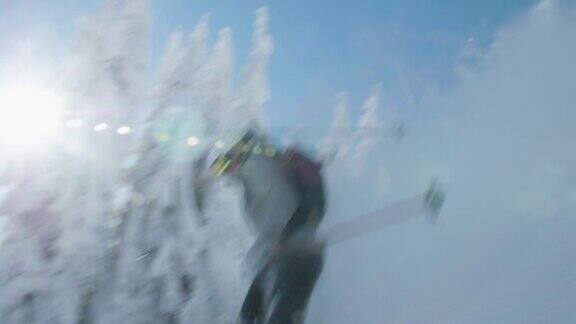 滑雪者跳跃空气在阳光粉末雪-有趣的极限冬季运动户外活动