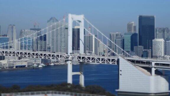 东京市区一座高速公路大桥的高角度长镜头倾斜