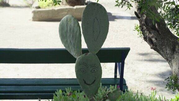 画在仙人掌上的兔子