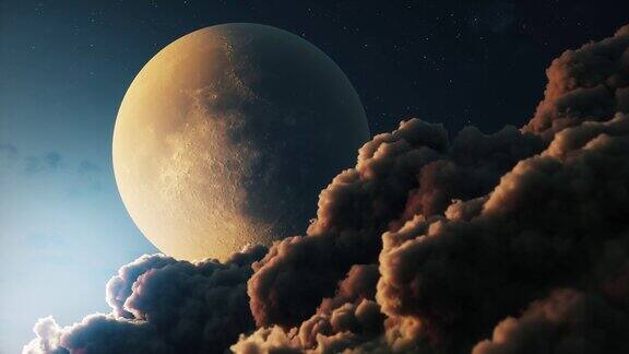 月亮背景上的积云