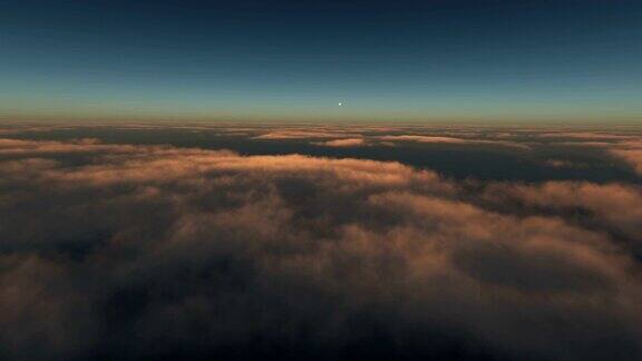飞越云彩在日落4k