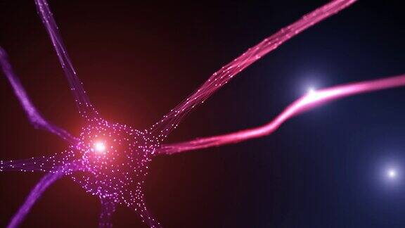 艺术闪烁多色透明神经元脑细胞与发光的光运动背景科学动画