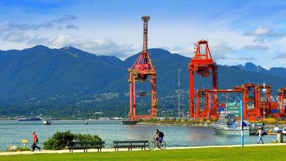 温哥华BC城市城市航运港口集装箱船起重机海运出口