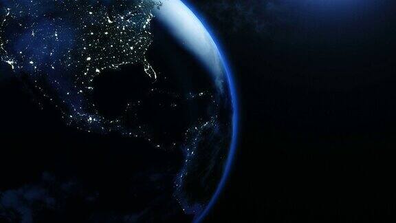 4k行星地球在夜晚旋转