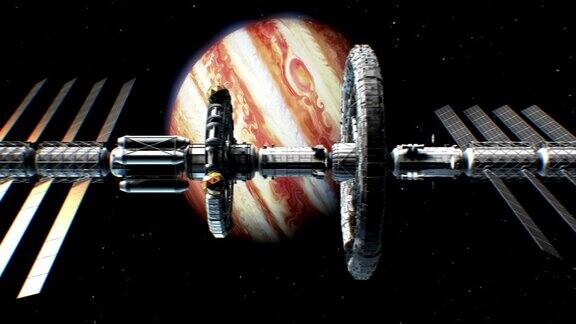 科幻星际飞船在木星的背景
