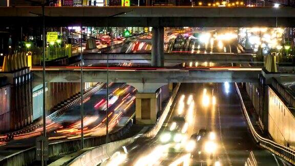 泰国曼谷城市夜市交通堵塞的时间流逝