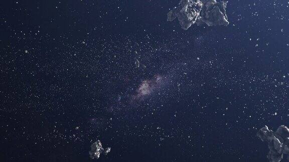 巨大的小行星岩石在太空中飞行银河系流星在太空深处旋转