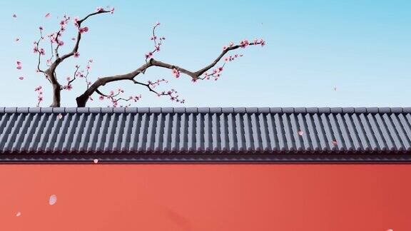 梅花配中国古墙3d渲染