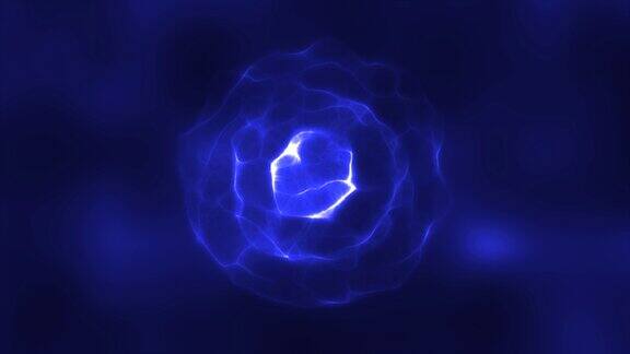 抽象蓝色能量圆形球体发光粒子波高科技数字魔术抽象背景视频4k60帧秒