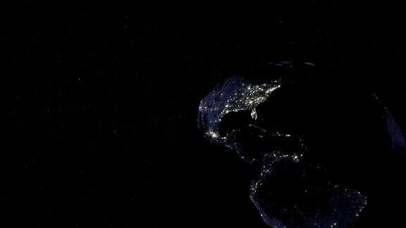 4K旋转和缩放地球在晚上美丽的地球夜景与主要城市的灯光运动图形和动画背景
