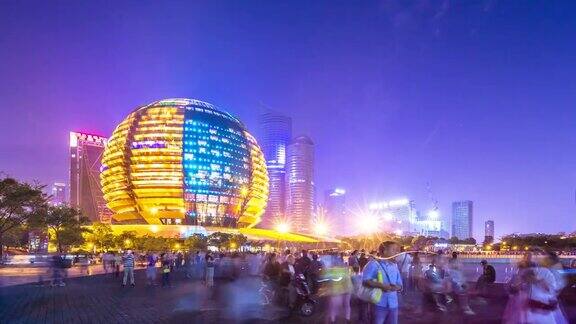 现代城市杭州夜景时间弹性超时空4k