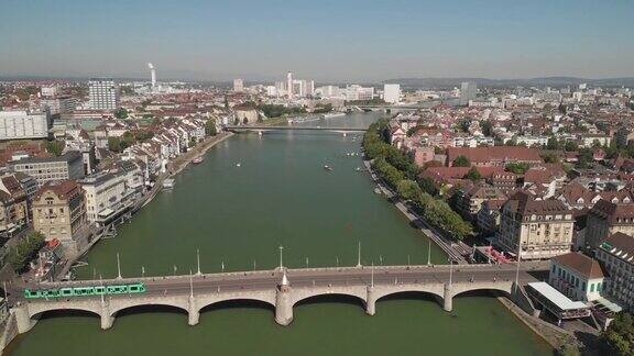 鸟瞰图中莱茵桥在巴塞尔瑞士
