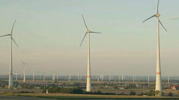 达尔村附近的大型风力发电场前景为风力涡轮机日出时背景为风力涡轮机