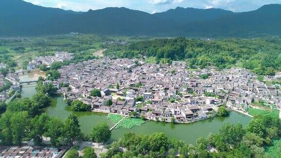 中国古村落(宏村)鸟瞰图晴天