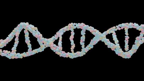 黑色背景和绿色屏幕上的DNA分子可用于教育、科学或化妆品行业背景元素的动画