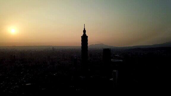 鸟瞰台湾台北市景名楼日落