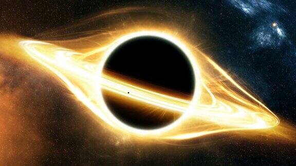 在空间中围绕黑洞的光和一颗行星收缩成黑洞的光