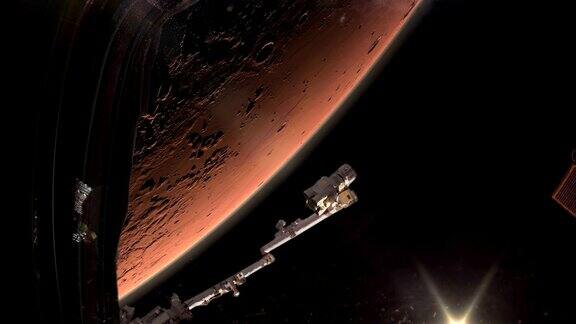 火星轨道上的宇宙飞船