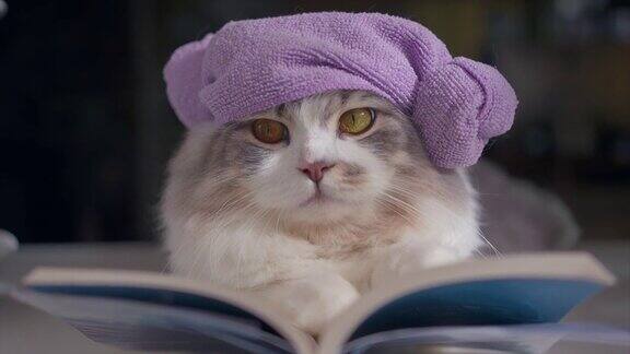 悠闲的猫在家里看书