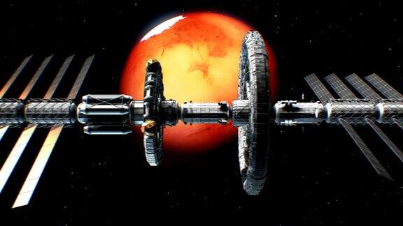 科幻星际飞船上的火星背景