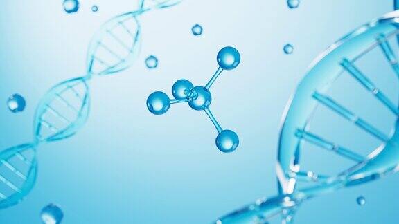 DNA和分子结构在蓝色背景3d渲染