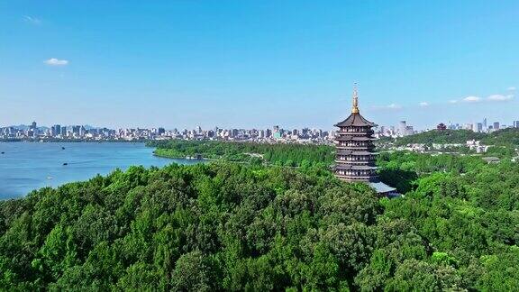 鸟瞰中国浙江省杭州市美丽的西湖自然风光