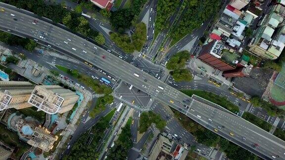 台湾傍晚台北市交通街道路口十字路口鸟瞰4k全景图