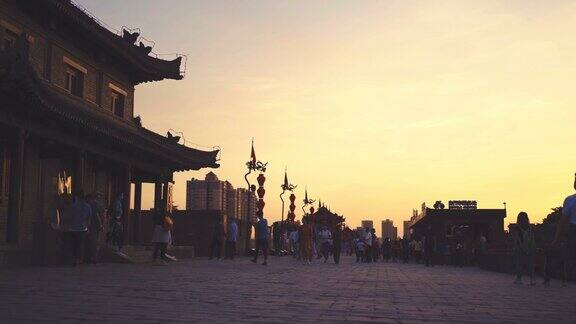 西安城墙日落西安陕西中国