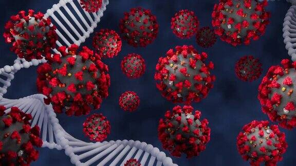 新型冠状病毒、Covid-19、2019-nCoV、Sars、Mers、H1N1、流感疫情传播微观视图、全球致命病毒感染、冠状病毒大流行危机近景、流感病毒微观视图、医疗用dna背景视频