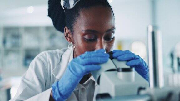 写作笔记和显微镜黑人妇女和试管与植物和科学家在实验室进行医学研究突破信息在笔记本和分析环境科学和研究留下