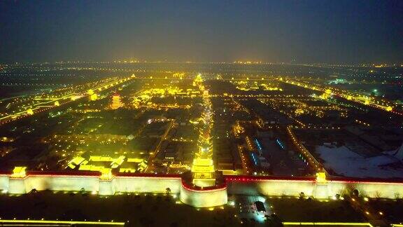 夜间中国古代建筑城市的航拍