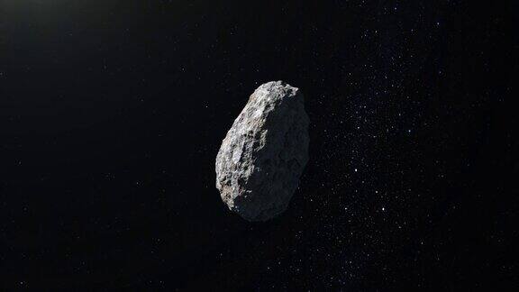 这颗小行星正在太空中飞行星星闪烁小行星缓慢旋转并接近星空4k3d渲染
