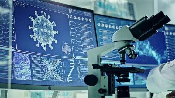 未来的实验室设备冠状病毒检测科学家侧面图